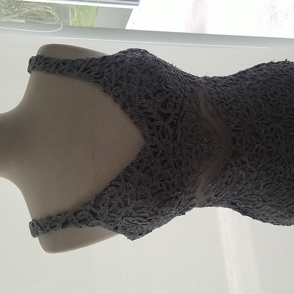 Gorgeous silver thick lace evening gown Jump apparel Size 1/2 - Picture 2 of 7